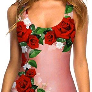 Callie Enchanted Rose Garden Blush Pink Flesh Tone One-Piece Illusion Swimsuit
